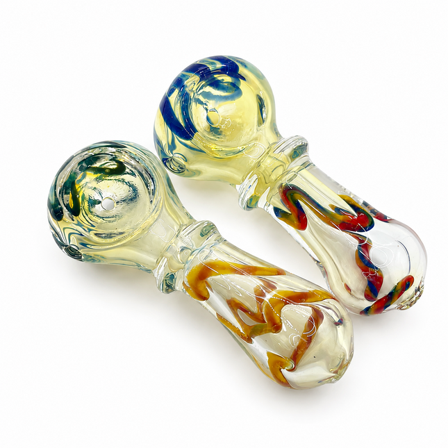 [2PC Bundle] Golden Rainbow Ribbon Handcraft Glass Pipes 3 inch