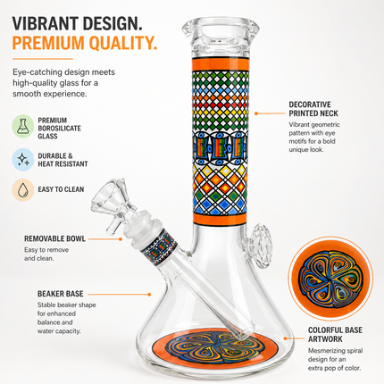Sunfire Aztec Mandala Glass Bong Orange Clear - 10 Inch