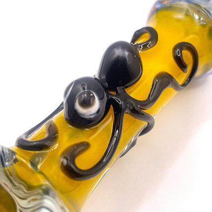 Amber Spider Glass Spoon Pipe with Marbled Ends – 5 Inch Hand Pipe Deep Bowl