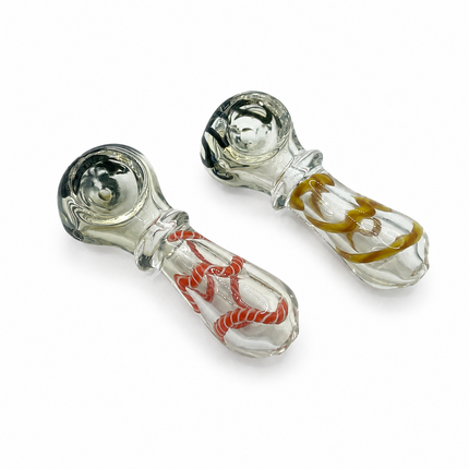 [2PC Bundle] Desert Coil Twist Body Glass Hand Pipe Set Clear Swirl Design