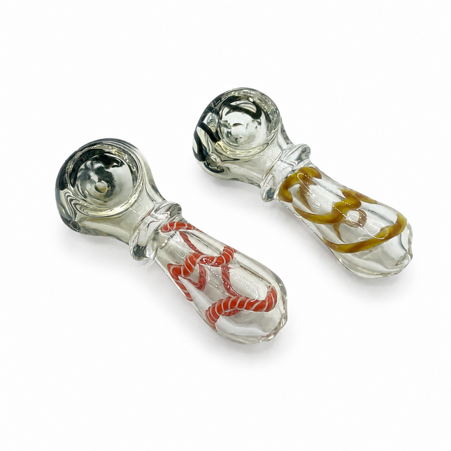 [2PC Bundle] Desert Coil Twist Body Glass Hand Pipe Set Clear Swirl Design