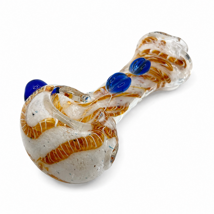 Snow Caramel Twist Handcraft Glass Pipe White Amber Blue 3.5-4 inch