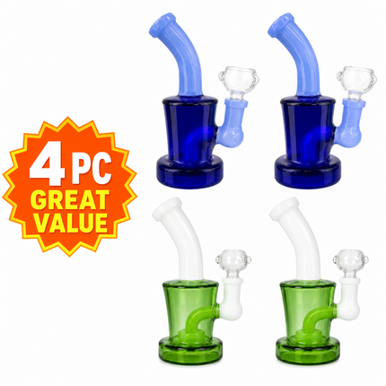 [4PC Bundle] Blue/Light Blue + Green/White Mini Glass Water Pipe Set