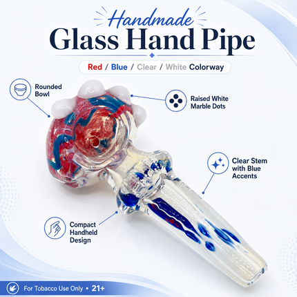 Ghost Clear Crimson Sapphire Glass Spoon Pipe with White Marble Accents - 4.5 in