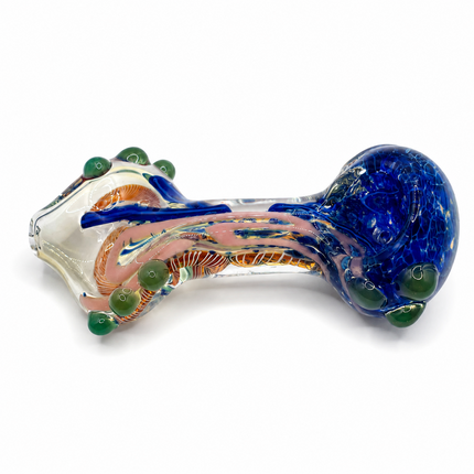 Blue Garden Swirl Glass Spoon Pipe with Green Marbles – 4 Inch Hand Pipe
