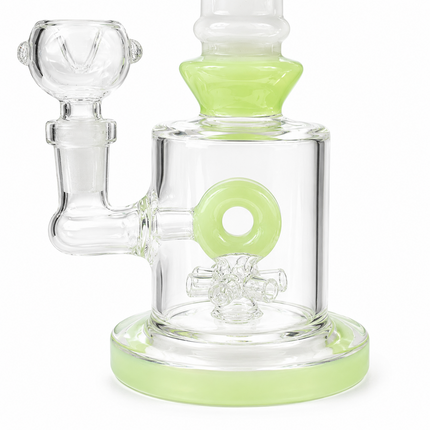 Milky Green Bottle Glass Bong with Donut Percolator & Bowl - 7.5 inch
