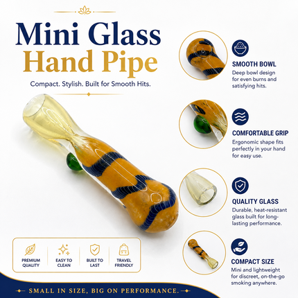 Amber Navy Wave Handcraft Glass Chillum Pipe Orange Blue 3~3.5 inch