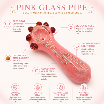 Pink Glass Palm Hand Pipe Amber Dot Spoon Pipe - 4.5 inch