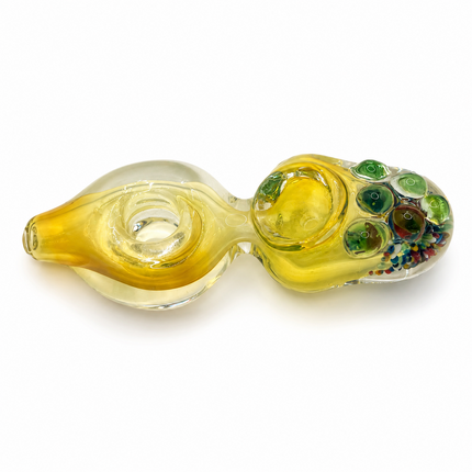 Honey Orbit Glass Hand Pipe with Bubble Crown – 4 Inch Amber Pipe