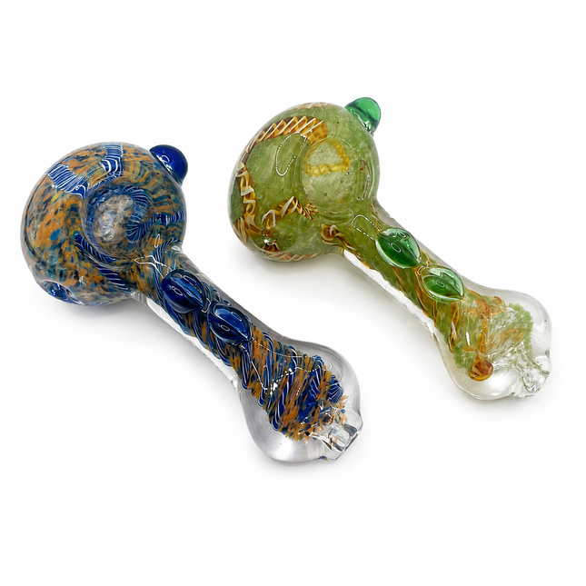 [2PC Bundle] 4 Inch Dragon Coil Glass Hand Pipe Raised Jewel Swirl Design
