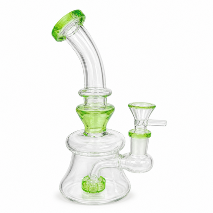 Lime Green Disc Percolator Glass Water Pipe 14mm Bowl 7 inch