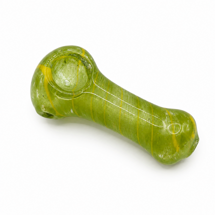 Green translucent glass spoon hand pipe displayed on a clean white background