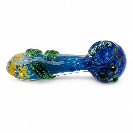 Side profile of the 4.5-inch hand pipe emphasizing its compact silhouette, textured glasswork, and multicolor garden-inspired details