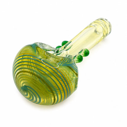 Top-facing product angle showing the circular bowl opening, green decorative beads, and slim transparent mouthpiece
