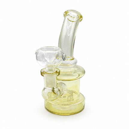Angled product shot of the 6-inch gold-tinted mini glass bong showing the bent neck, bowl, and sturdy base
