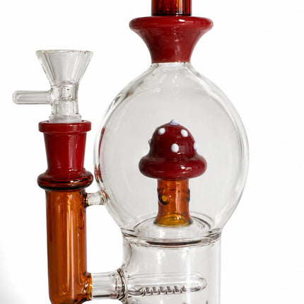 10-inch glass water pipe with red-brown accents and matching bowl, displayed upright with the bowl placed beside the piece
