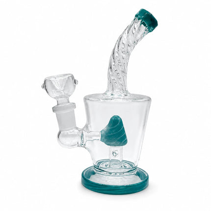 6.5-inch teal cone perc mini bong with 14mm bowl shown upright on a clean white background