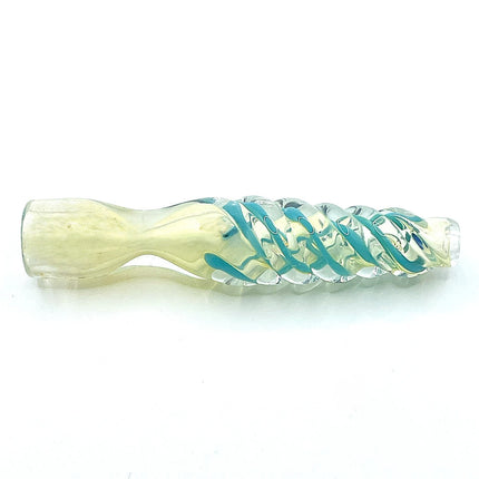 Slim horizontal profile showing the tapered form and turquoise decorative bands along the center.