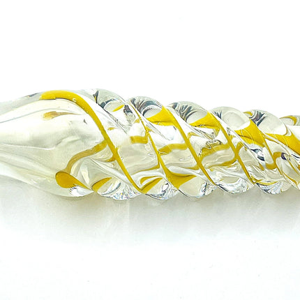 Close side profile focused on the decorative yellow-gold wrap pattern running along the center section.