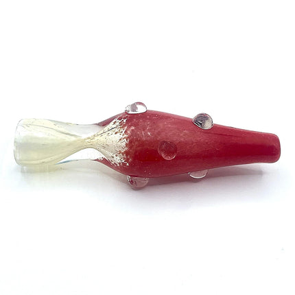 Low side angle showing the compact profile, red frosted finish, and raised dot grips along the body
