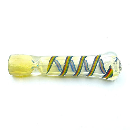 Horizontal side profile highlighting the slim shape and evenly spaced rainbow wrap pattern